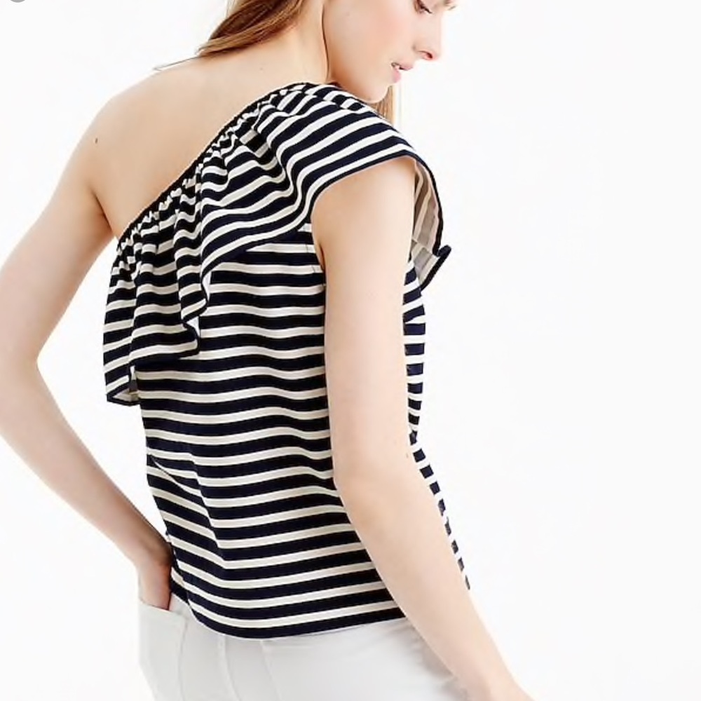 One shoulder ruffle striped top